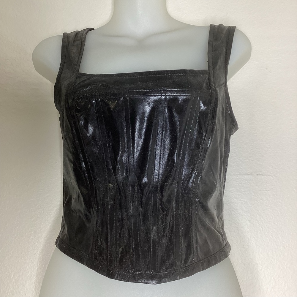LipService Faux Leather Black Corset Top Goth USA Sm